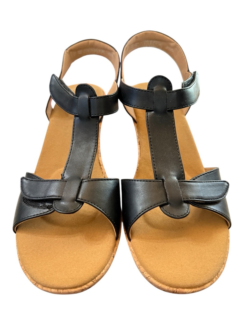 Rockport Black T-Strap Cork Wedge Sandals Women’s Size 10 NWOB